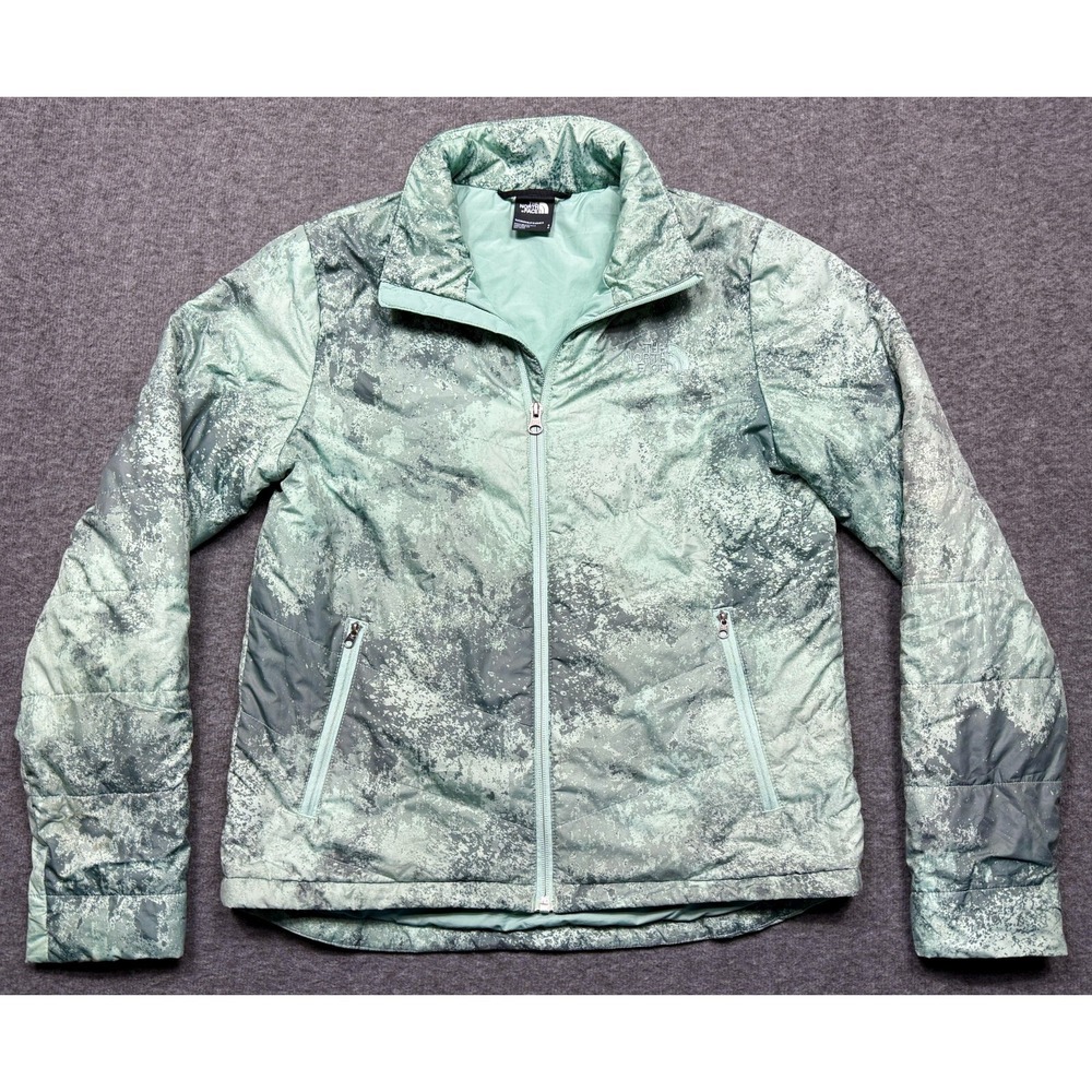 The North Face Tamburello Jacket Womens Small Green Printed Puffer Coat Full Zip